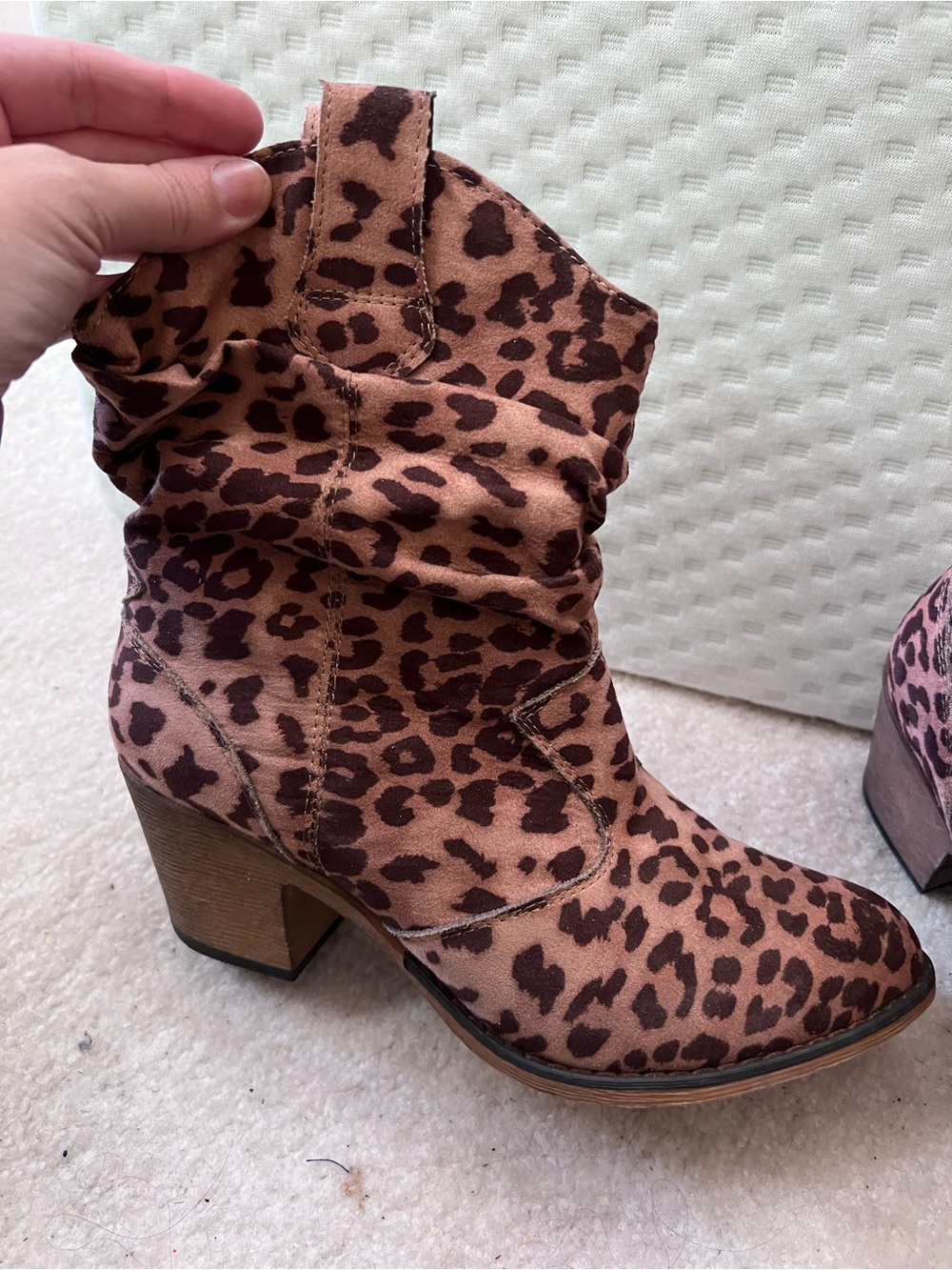 Leopard Print Slouchy Block Heel Boot - Brown